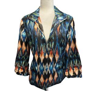 Chicos Jacket Womens 2 Large Linen Cotton Art to‎ Wear Abstract Artsy Multicolor